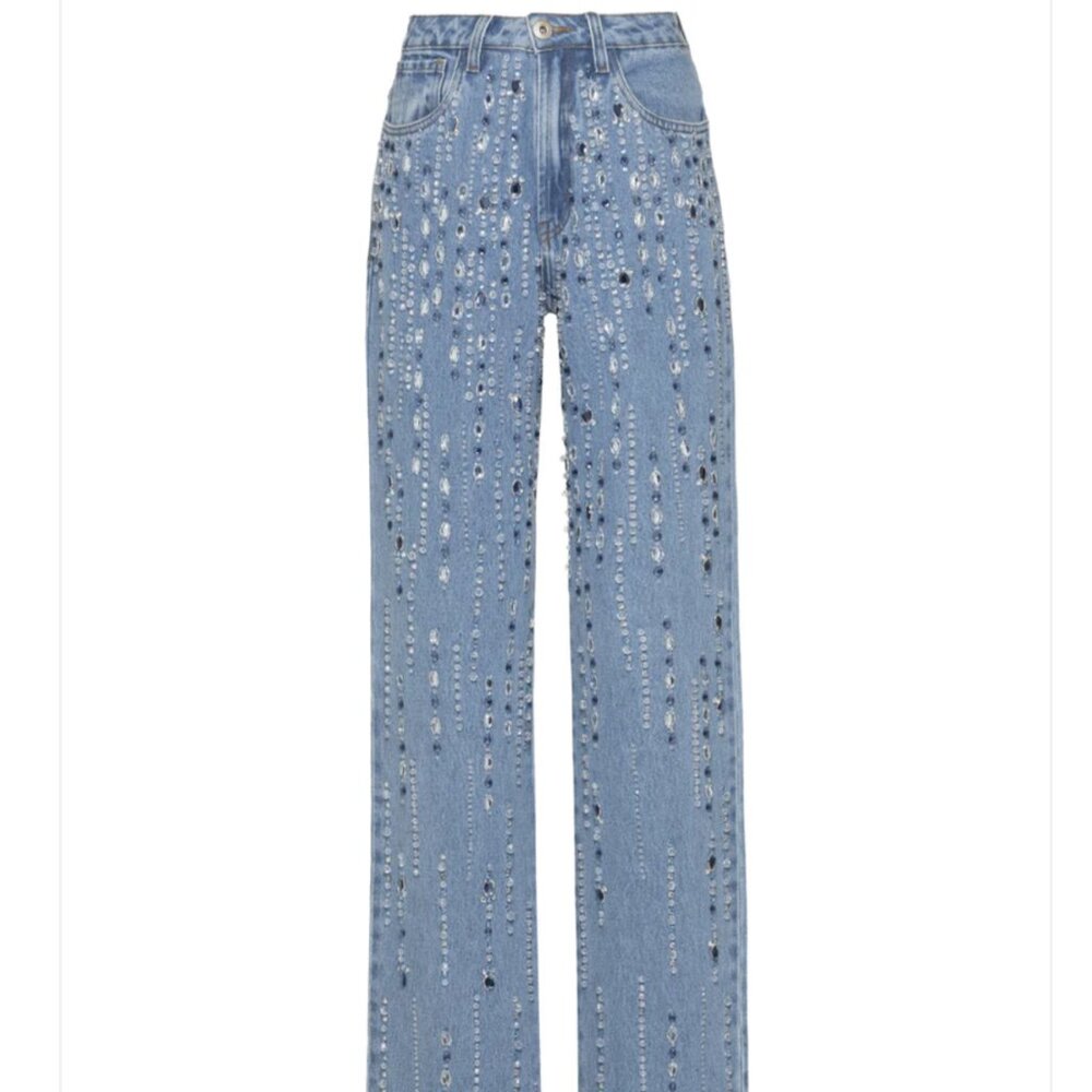 PatBO Hand-Beaded Straight Leg Jeans, Size 0